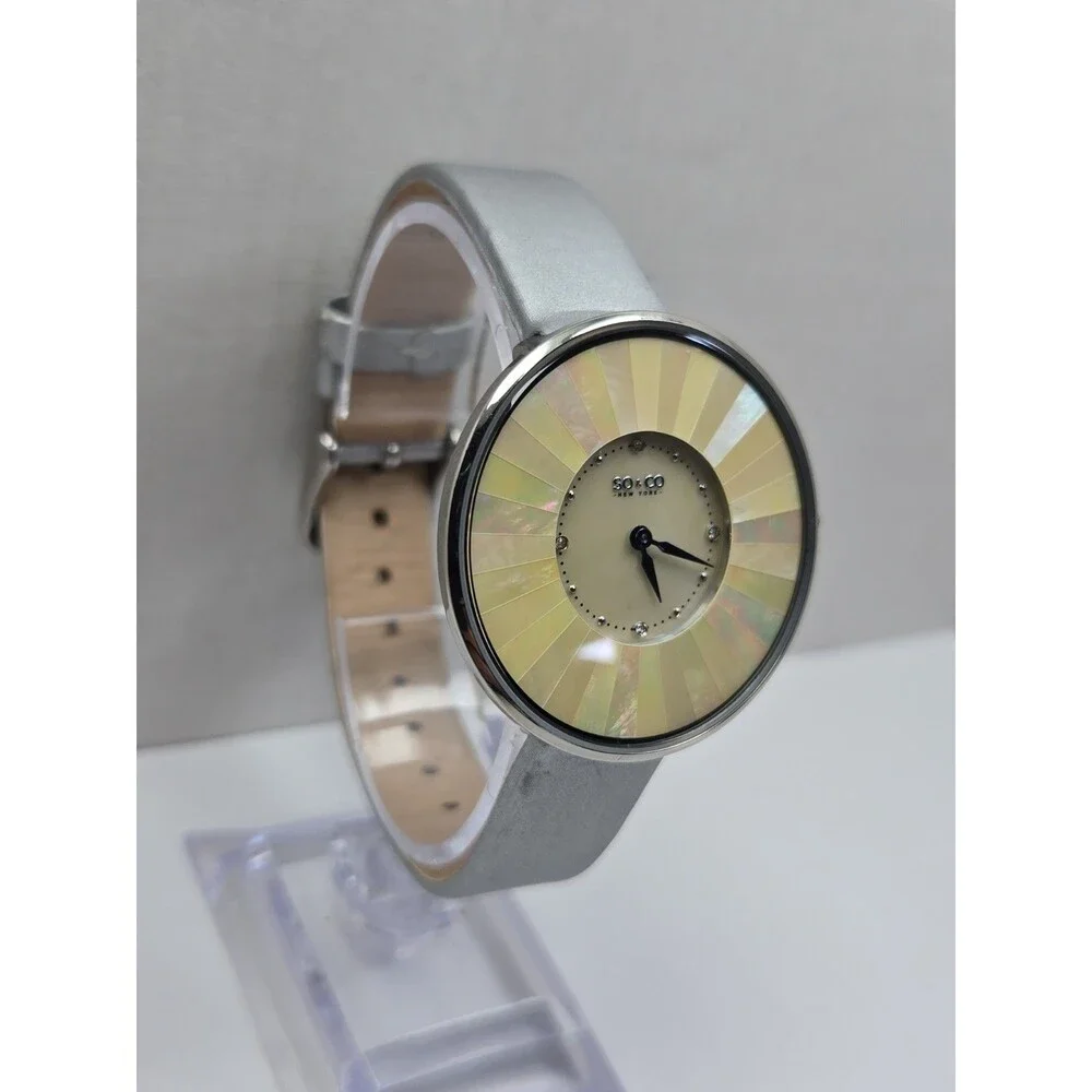 SO & CO New York Womens Mother Of Pearl Crystal Quartz Watch 38mm New Battery
